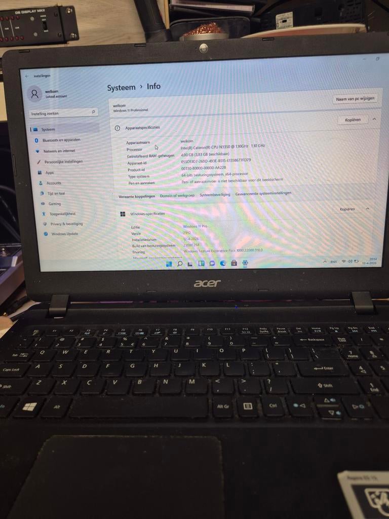 Acer Aspire ES 15 laptop, 4GB RAM, 128GB SSD, Windows 11 Pro, Computers en Software, Windows Laptops, Ophalen