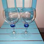 Wijnglazen met gemeleerde blauwe bol 2 stuks, Huis en Inrichting, Glas of Glazen, Ophalen of Verzenden, Overige stijlen, Glas