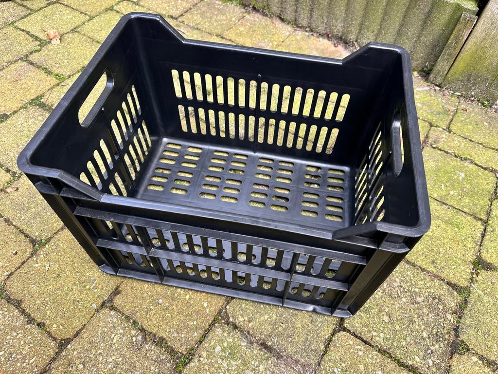 Zwarte Fietskrat voor Voor- of Achterdrager, Ophalen, Zo goed als nieuw, Fietskrat