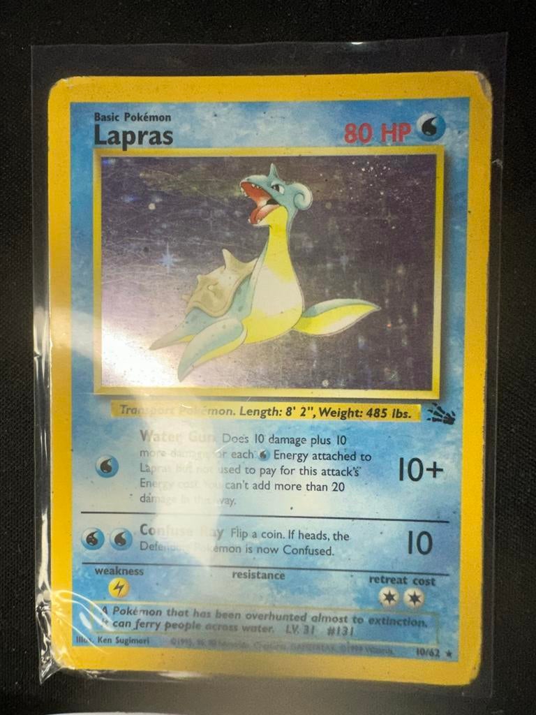 Lapras 10/62 Fossil Holo, Ophalen of Verzenden, Gebruikt, Losse kaart, Foil