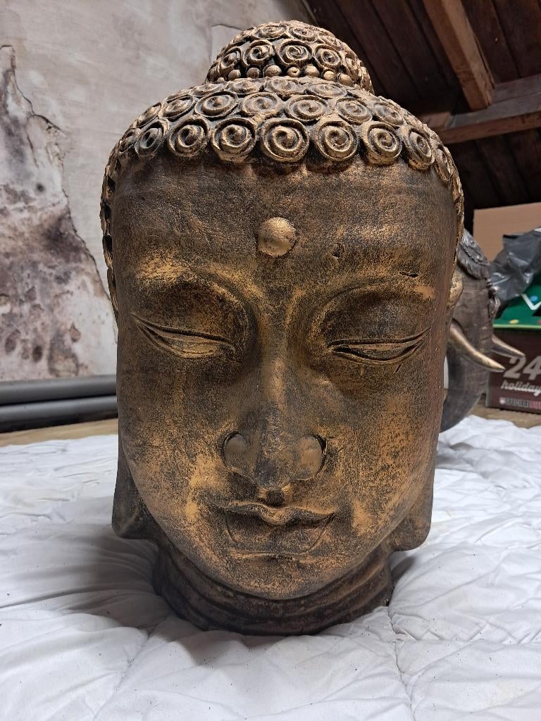 Mooie zware grote boeddha kop bronskleur, Ophalen, Zo goed als nieuw