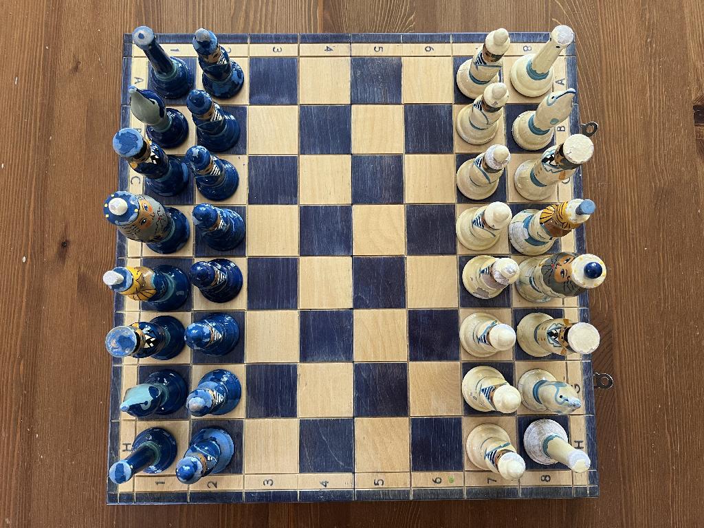 Vintage houten schaakspel marine, Ophalen of Verzenden