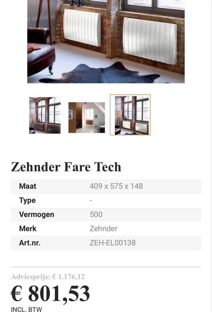 2x Zehnder Fare Tech Radiator zgan Plug and Play, Doe-het-zelf en Verbouw, Verwarming en Radiatoren, Ophalen, 30 tot 80 cm, 500 tot 800 watt