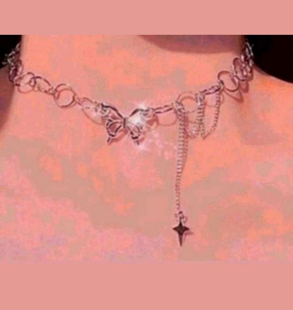 Ketting vlinder choker model, Verzenden, Nieuw, Zilver, Met hanger