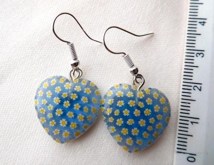 Hartjes oorbellen (H26581), Sieraden, Tassen en Uiterlijk, Oorbellen, Nieuw, Hangers, Overige materialen, Blauw, Ophalen of Verzenden