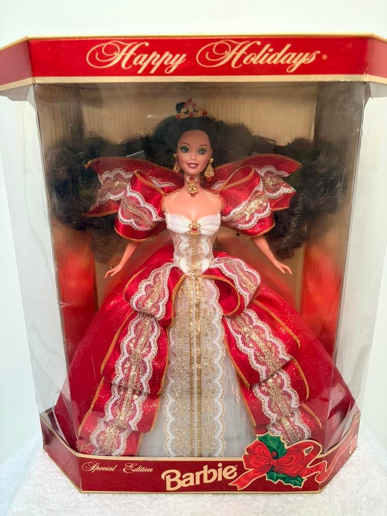 ZELDZAME 1997 Happy Holidays Barbie - MISDRUK (Groene Ogen), Verzamelen, Poppen, Ophalen of Verzenden, Zo goed als nieuw, Pop