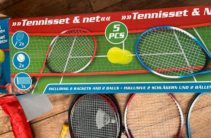 Tennis set voor Kinderen, Rackets, Net, bal en badmintonset, Kinderen en Baby's, Speelgoed | Buiten | Actiespeelgoed, Gebruikt
