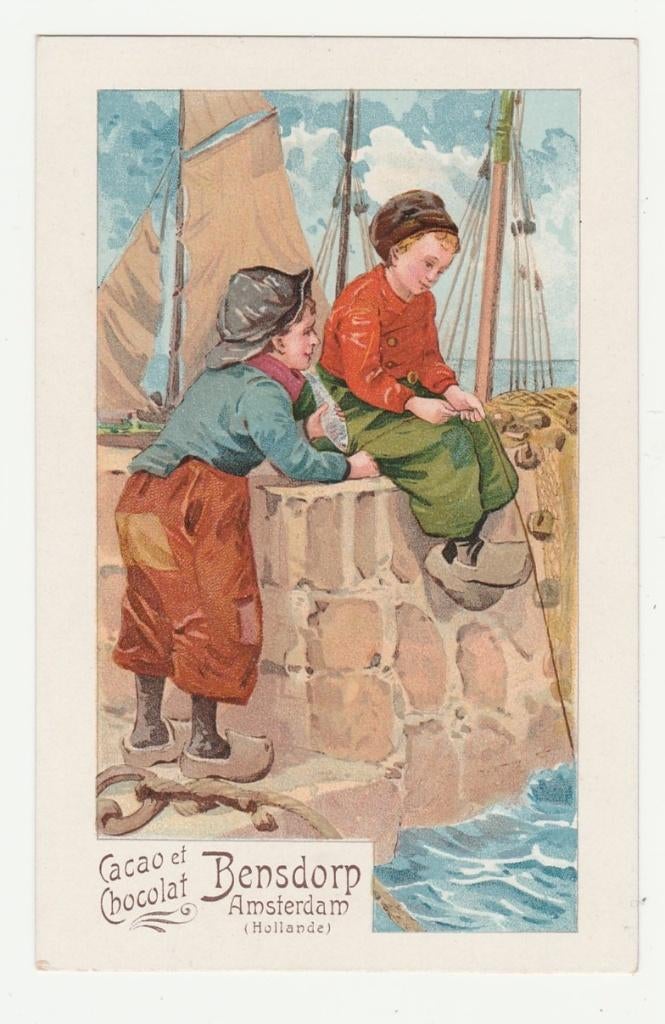 Reclame.  Cacao Bensdorp - Amsterdam.  Vissende jongens, Verzenden, Voor 1920, Ongelopen, Overige thema's
