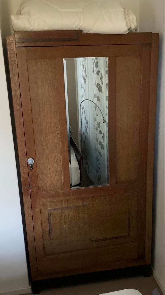 Originele eikenhouten linnenkast met ongeschonden spiegel, Huis en Inrichting, Kasten | Kledingkasten, Ophalen, Gebruikt, 50 tot 100 cm
