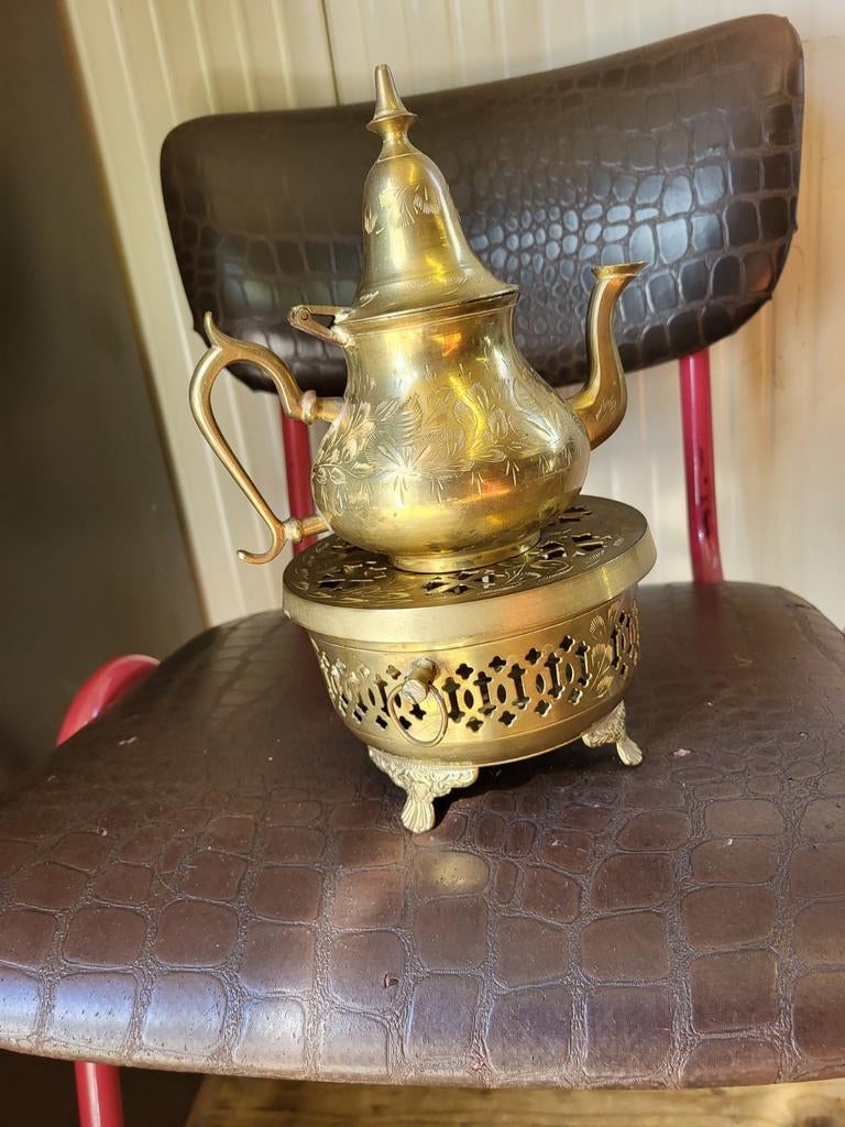 Te koop messing thee houder met theepot uit india, Antiek en Kunst, Antiek | Koper en Brons, Ophalen of Verzenden