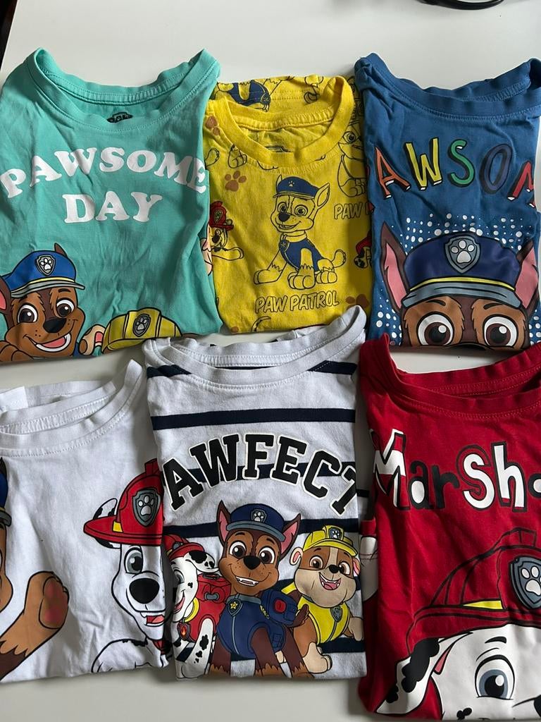 6 tshirts van Paw Patrol in maat 104, Ophalen of Verzenden, Zo goed als nieuw