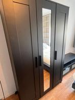 IKEA BRIMNES Kledingkast Zwart – 3-deurs met Spiegel, Ophalen, Met deur(en), Gebruikt, 100 tot 150 cm
