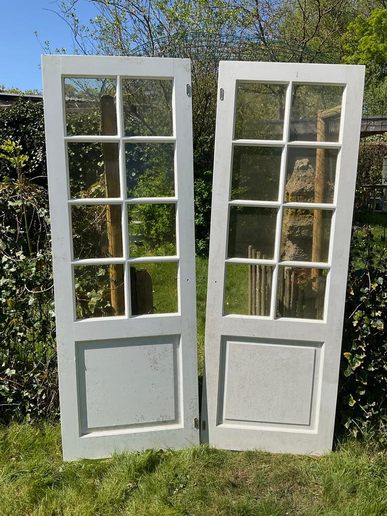 Dubbele Paneeldeuren met Glas, Doe-het-zelf en Verbouw, Ophalen, Gebruikt, Minder dan 80 cm, Binnendeur