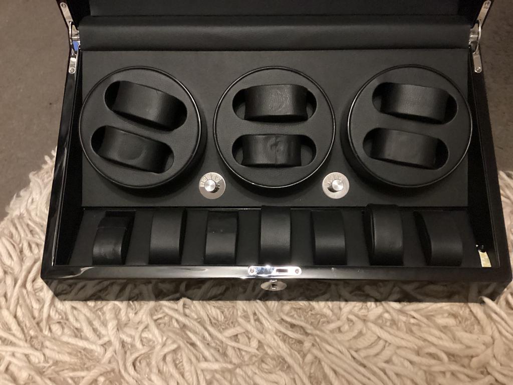 Horloge doos en opwinder, Sieraden, Tassen en Uiterlijk, Beautycases, Zo goed als nieuw, Zwart, Ophalen of Verzenden