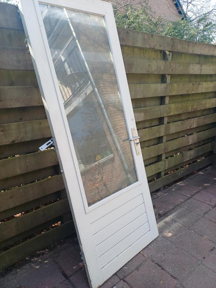 Buitendeur, Doe-het-zelf en Verbouw, Deuren en Horren, Gebruikt, Buitendeur, 200 tot 215 cm, 80 tot 100 cm, Glas, Hout, Ophalen