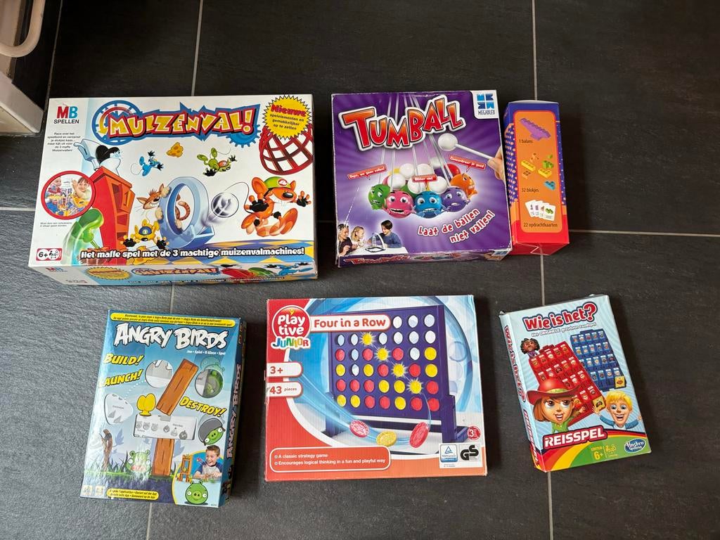Diverse Kinder Spellen: Muizenval, Tumball, Angry Birds, 4 o, Ophalen of Verzenden, Gebruikt