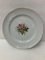 Wit bord met rozen en gouden rand, Ophalen of Verzenden