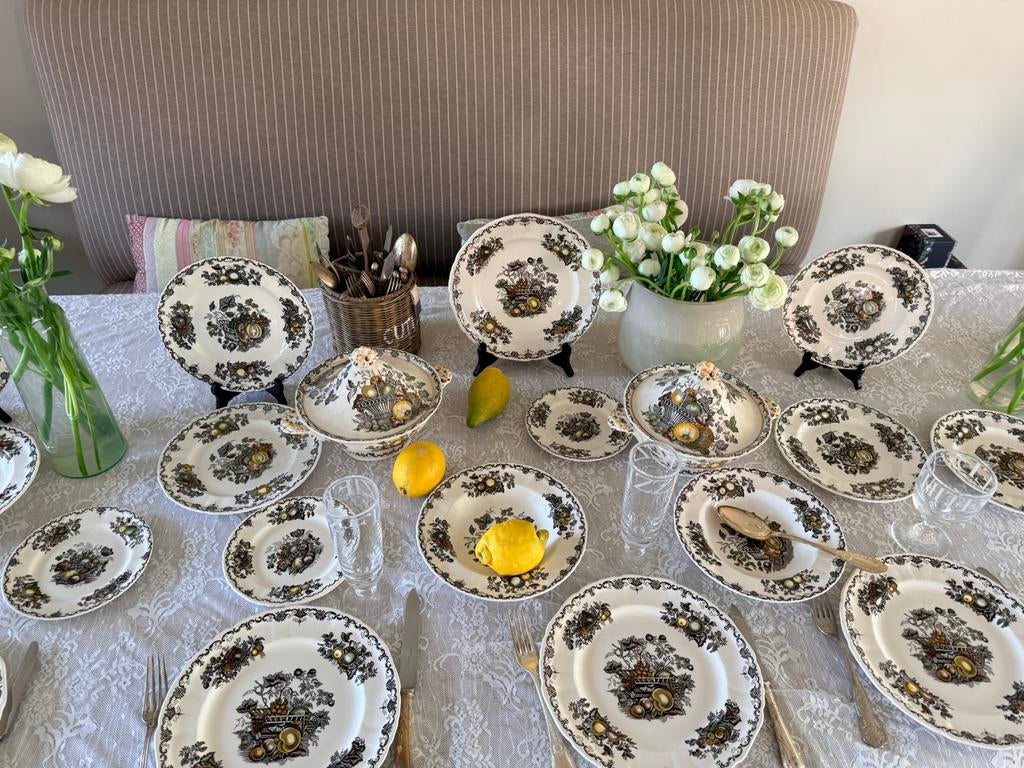 Mason’s Fruitbasket puntgaaf 6pers compl antiek servies, Antiek en Kunst, Ophalen