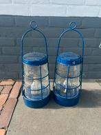 Set van 2 blauwe olielampen / lantaarns, Tuin en Terras, Ophalen of Verzenden, Gebruikt