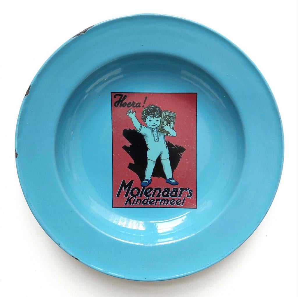 Oud Emaille Reclame Bord Molenaar's Kindermeel Reclamebord, Antiek en Kunst, Verzenden