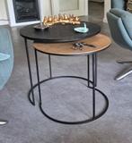 WOOOD Exclusive Fara Bijzettafels Metaal Brass/Zwart Set, Minder dan 55 cm, Metaal of Aluminium, Rond, Zo goed als nieuw