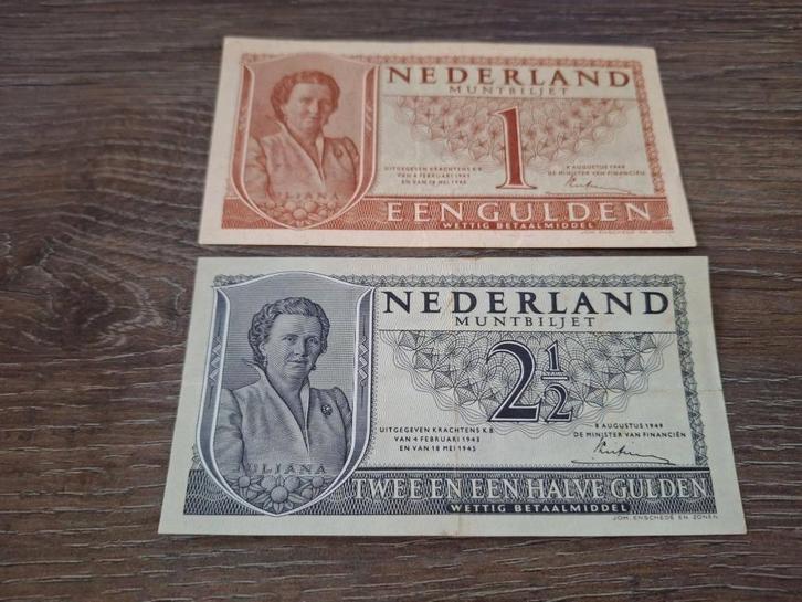 Setje heel mooie muntbiljetten 1 en 2,5 gulden Juliana, 1949, Postzegels en Munten, Bankbiljetten | Nederland, Ophalen of Verzenden