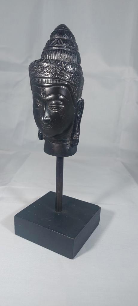 Bronzen Boeddha Hoofd op Standaard, Antiek en Kunst, Antiek | Koper en Brons, Brons, Ophalen of Verzenden