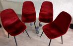 4 Rode Velours Eetkamerstoelen met Zwarte Poten, Huis en Inrichting, Stoelen, Ophalen of Verzenden, Zo goed als nieuw, Modern