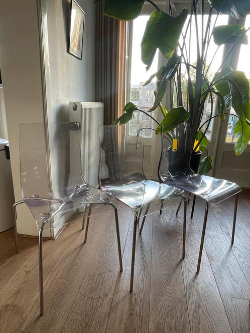 DORMITALIA 3 Eetkamerstoelen Transparant, Huis en Inrichting, Stoelen, Gebruikt, Drie, Kunststof, Metaal, Overige kleuren, Ophalen