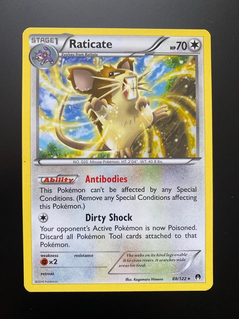 Raticate 88/122 Pokémon XY Breakpoint 2016 Packfresh Mint, Ophalen of Verzenden, Zo goed als nieuw, Losse kaart