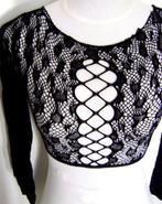 panther print kant net top batcave post-punk goth rock rave, Kleding | Dames, Verzenden, Zwart, Nieuw, Maat 36 (S)