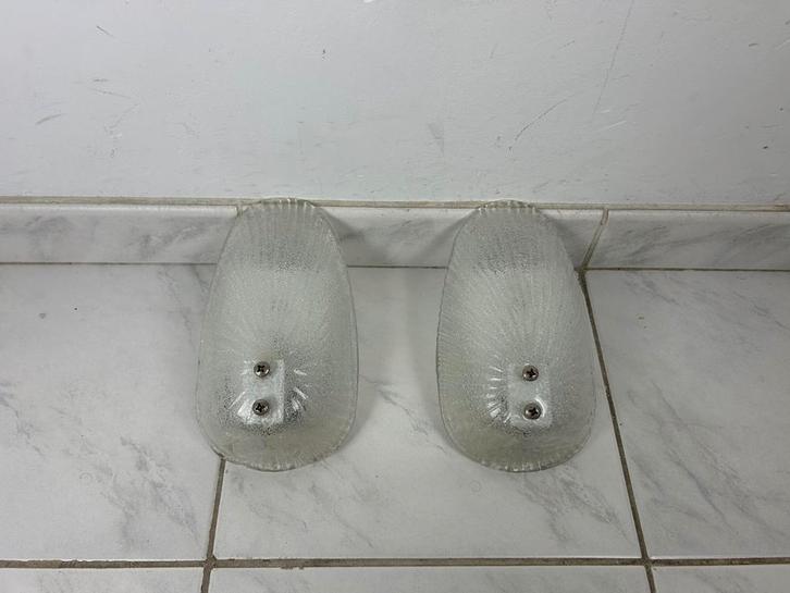2x Vintage glazen wandlamp schelp vorm Laguna Light, Huis en Inrichting, Lampen | Wandlampen, Gebruikt, Glas, Ophalen of Verzenden