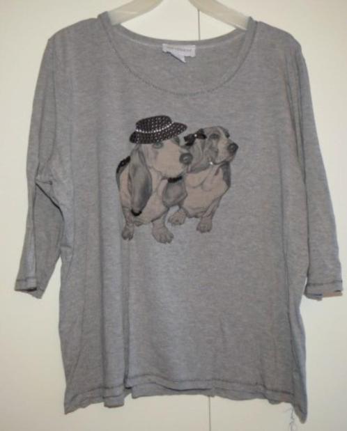 Shirt grijs met bassets en glitters Amy Vermont maat 48, Kleding | Dames, Grote Maten, Zo goed als nieuw, Shirt of Top, Grijs