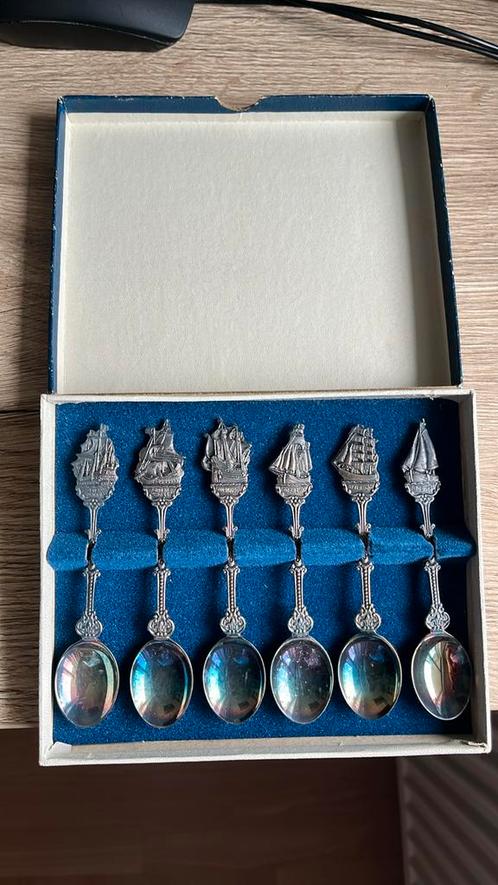 Complete zilvere lepelset met Hollandse schepen, Antiek en Kunst, Antiek | Bestek, Ophalen of Verzenden