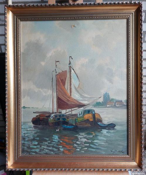 40x50cm,Botters op Zuiderzee/ IJSSELMEER voor anker,, Antiek en Kunst, Kunst | Schilderijen | Klassiek, Ophalen