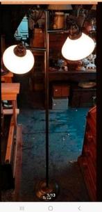 Vintage Koperen Vloerlamp met Twee Lampen, Ophalen, Gebruikt, Vintage, Glas