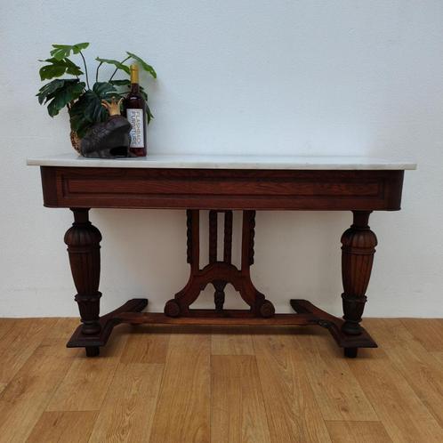 Antieke Franse sidetable, haltafel, bijzettafel marmer blad, Huis en Inrichting, Tafels | Sidetables, Gebruikt, 25 tot 50 cm, Rechthoekig