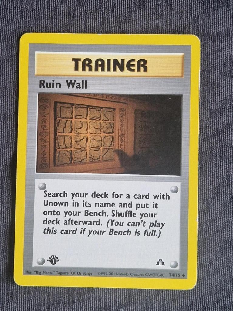Vintage Pokémon #74/75 Ruin Wall – 1st Edition – LP, Ophalen of Verzenden, Gebruikt, Losse kaart