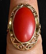 Antieke gouden ring 14 k. / 585 met echte bloed koraal, Sieraden, Tassen en Uiterlijk, Antieke sieraden, Goud, Met edelsteen, Ophalen of Verzenden