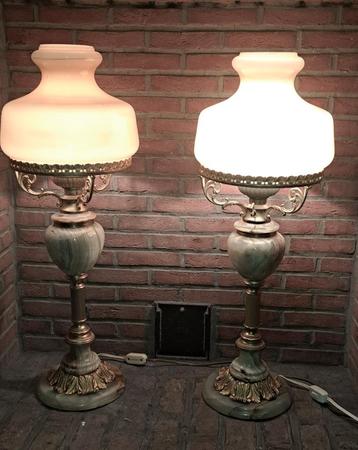 2 prachtige vintage Tafellamp, onyx ,marmer, messing beschikbaar voor biedingen
