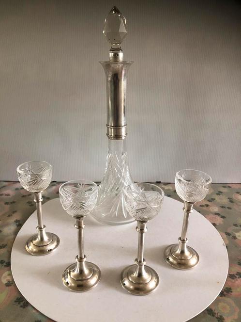 Likeurset met zilver, Antiek en Kunst, Antiek | Glas en Kristal, Ophalen of Verzenden