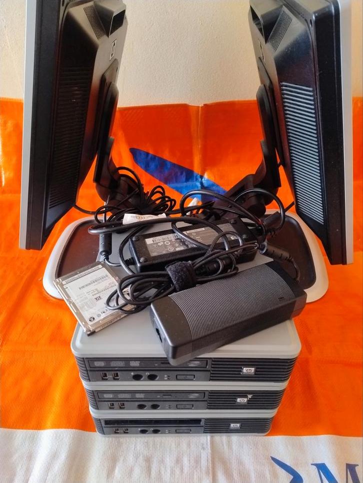 3x HP Compaq dc7900 Ultra Slim desktop en 2x monitor LA1951g, Computers en Software, Desktop Pc's, Zo goed als nieuw, HDD, Met monitor