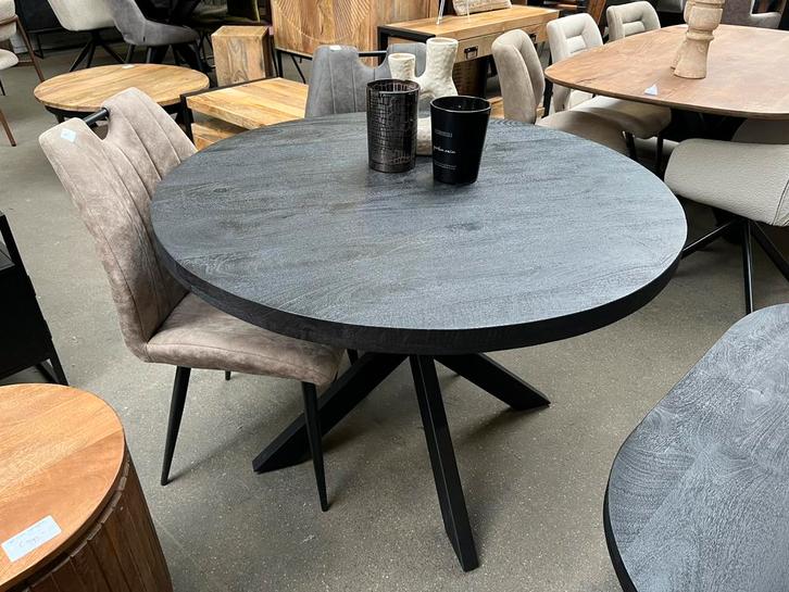 Magazijn leegverkoop ronde eettafel zwart mangohout matrix, Huis en Inrichting, Woonaccessoires | Overige, Nieuw, Ophalen of Verzenden
