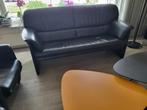 Bank en verstelbare relax fauteuils (zwart leder), Huis en Inrichting, Ophalen, Gebruikt, Leer, Modern/tijdloos