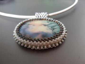 Unieke ketting bead embroidery "Landscape" beschikbaar voor biedingen