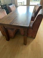 Massieve Eettafel met 4 Stoelen, Ophalen, Gebruikt, 100 tot 150 cm, Eikenhout