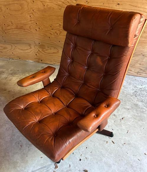 Vintage lederen draaistoel Göte Möbler, Huis en Inrichting, Fauteuils, Zo goed als nieuw, Leer, Ophalen