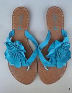 Bella Diva turquoise blauwe slippers met bloem, maat 41, Slippers, Bella Diva, Blauw, Ophalen of Verzenden