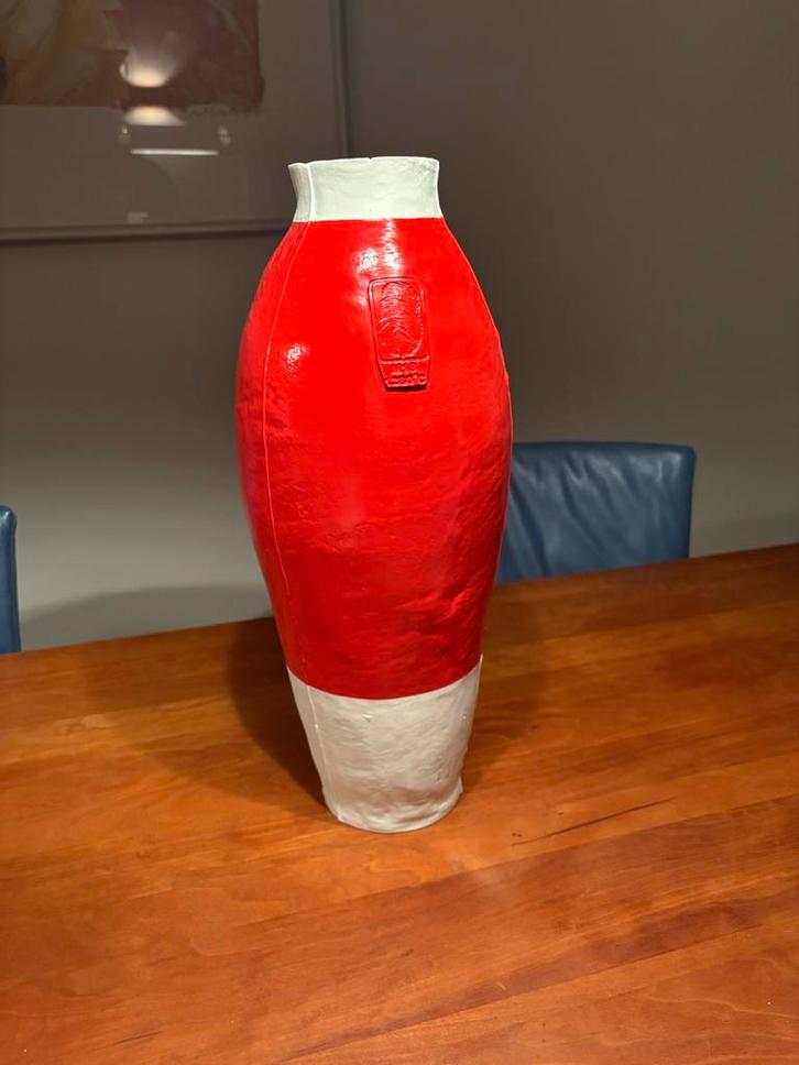 Hella Longerius Vaas - Rood Wit, Antiek en Kunst, Antiek | Vazen, Ophalen of Verzenden