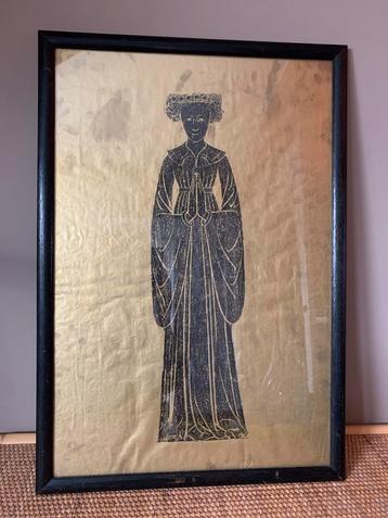 Antieke Brass Rubbing - Maiden Lady Clopton Family beschikbaar voor biedingen